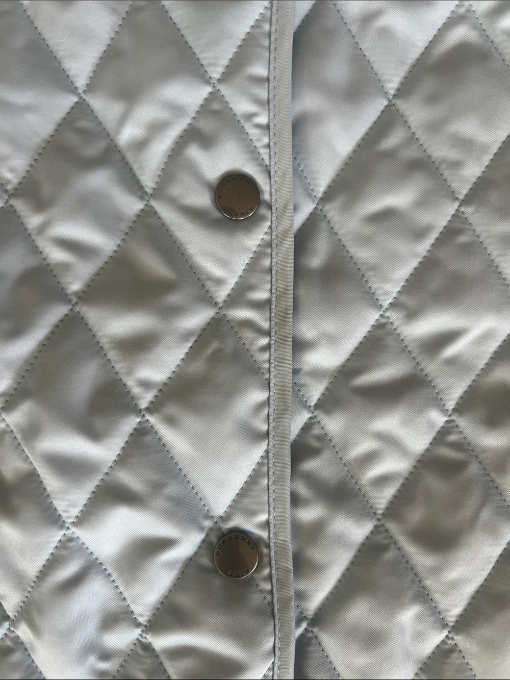 Burberry Light Blue Quilted Puffer Jacket with Signature Plaid Cuffs EC - Picture 4 of 10
